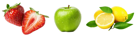 Bajowe Lody – kompozycja świeżych owoców: truskawka, zielone jabłko i cytryna, reprezentująca wszystkie 3 smaki linii SIGMA